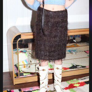 Vintage Chocolate Brown Mohair Shaggy Straight Skirt size XS